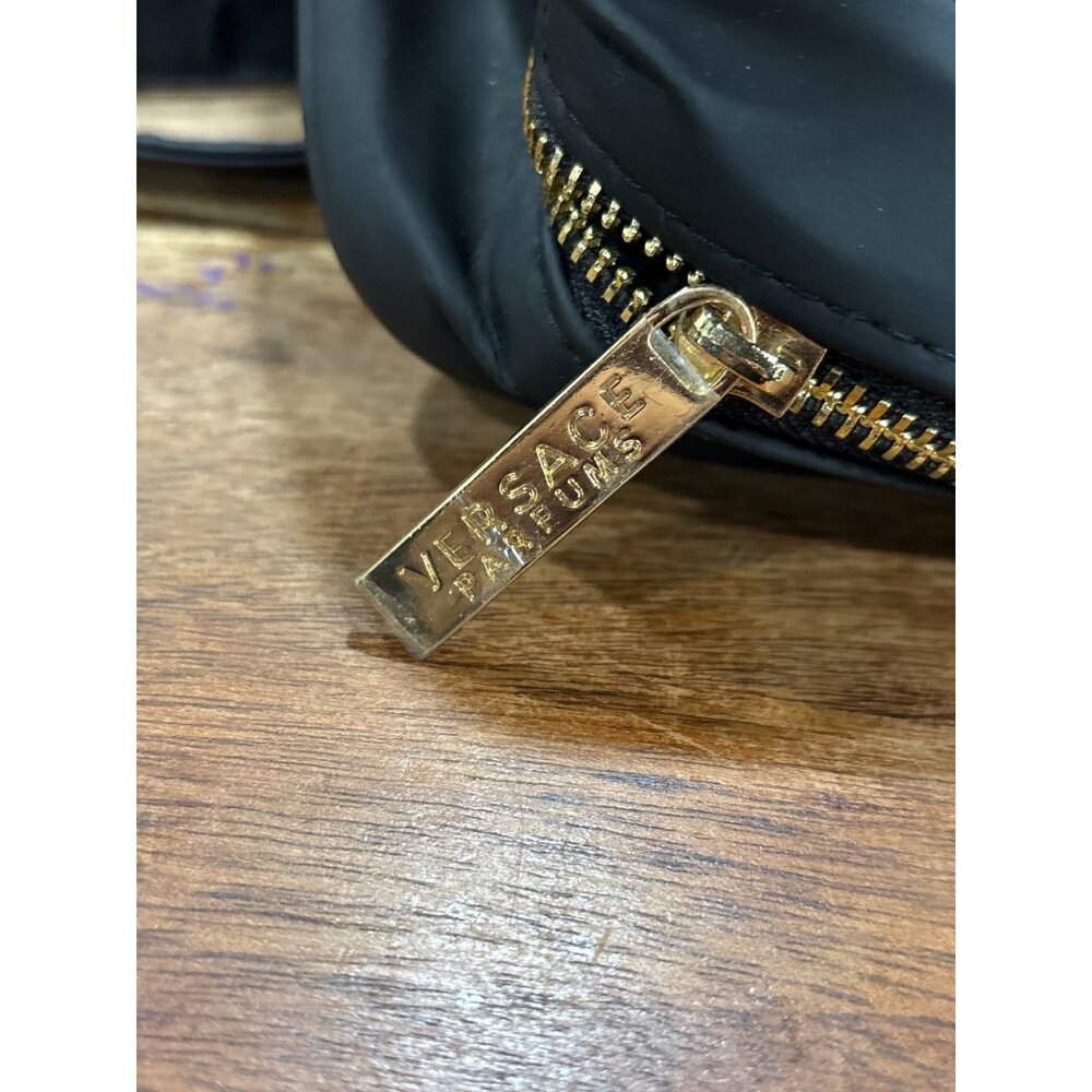 Versace Parfums Black Nylon Crossbody Bag With Gold Medusa Logo Greek Key Strap - Picture 9 of 15